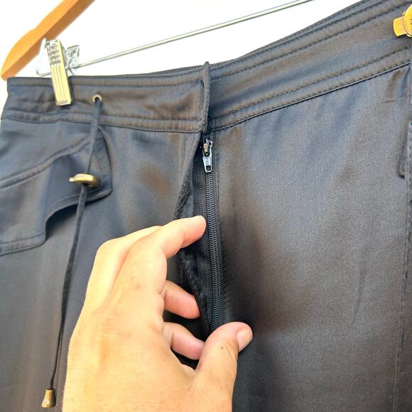 Orna Farho Georgette Silk Satin Sheer Cargo Joggers Pants Black 42 Size 10 - Picture 7 of 13